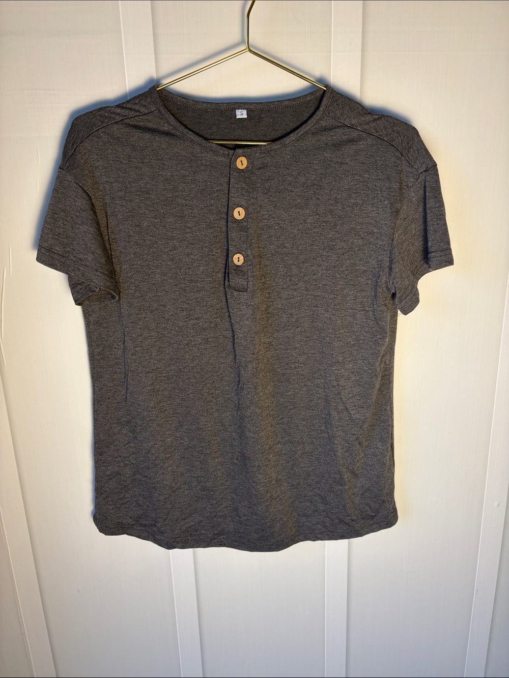 Amazon Men's Dark Gray Short-Sleeve Henley with Button Placket